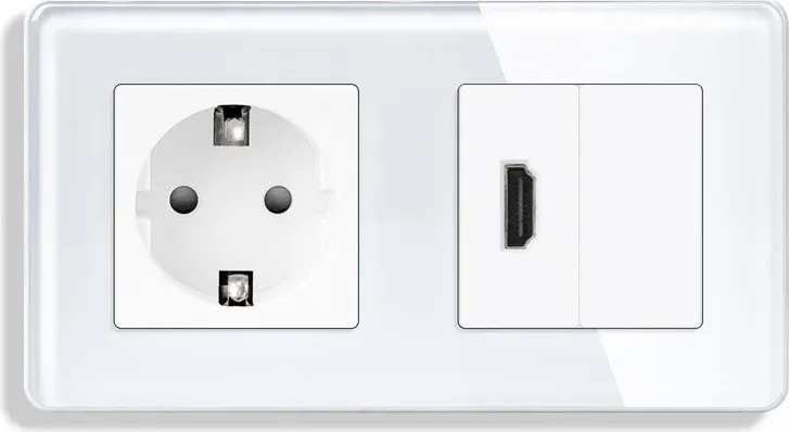 Розетка HDMI ELIOS, біла, настінна дизайнерська, скляна рамка