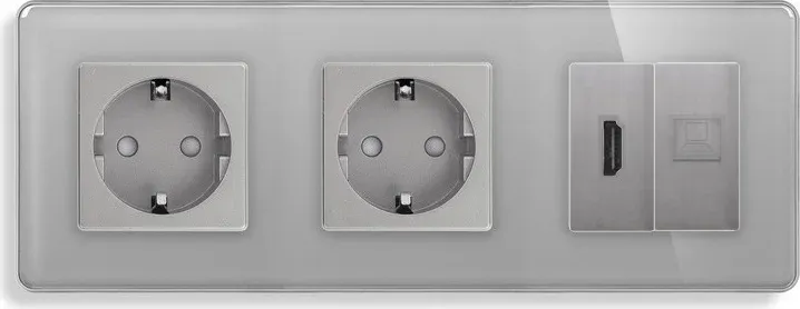 Розетка ELIOS з HDMI і Інтернет RJ-45, сіра, настінна, скляна рамка