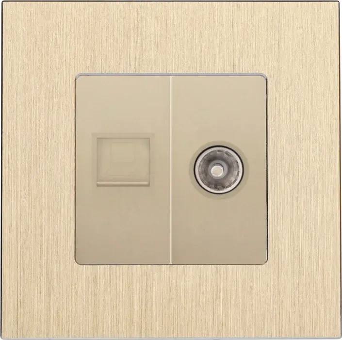 Комп’ютерна розетка RJ-45 + ТВ розетка WALLPAD, алюмінієва рамка, золото, сучасний стиль