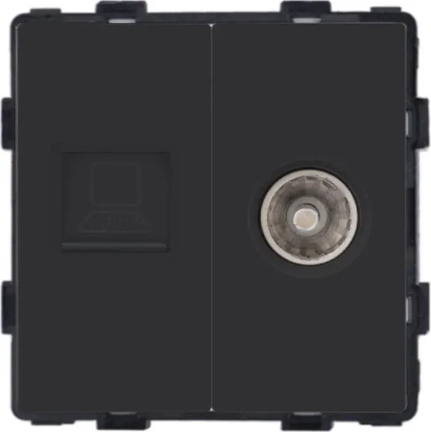 Розетка комп’ютерна RJ-45 і ТВ WALLPAD чорна, настінна дизайнерська