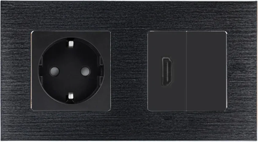 Розетка HDMI WALLPAD, чорна, настінна дизайнерська, алюмінієва рамка