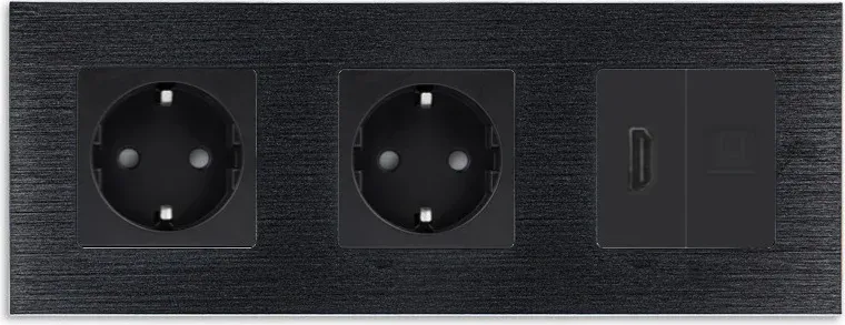 Розетка WALLPAD з HDMI і Інтернет RJ-45, чорна, настінна, алюмінієва рамка