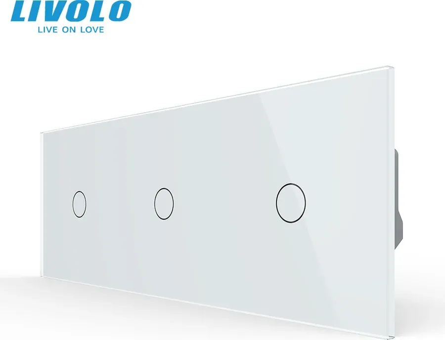 Сенсорний димер LIVOLO 3 сенсори (1-1-1), білий, скляна панель, 2A 230V