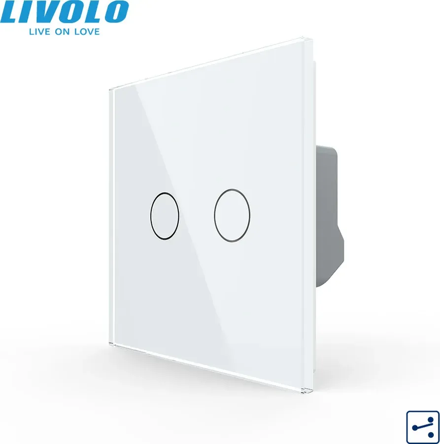 Розумний прохідний вимикач LIVOLO сенсорний 2 клавіші білий скло Wi-Fi