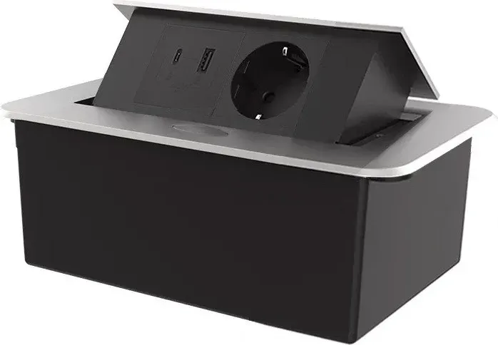 Меблева розетка LIVOLO срібна, у стільницю, з USB-A і USB Type-C 36 Вт, висувна, плавне відкриття, алюміній