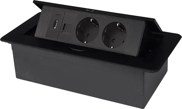 Меблева розетка LIVOLO з інтернет та HDMI, у стільницю, плавне відкриття, алюміній, чорна