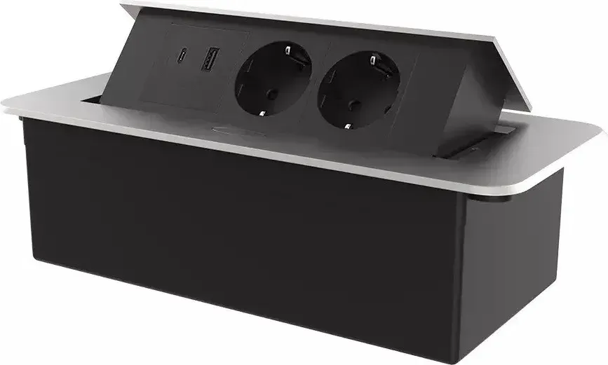 Меблева розетка LIVOLO з USB-A та USB Type-C 36 Вт, у стільницю, плавне відкриття, алюміній, срібна