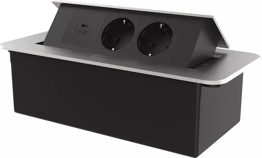 Меблева розетка LIVOLO з USB Type-C 45 Вт, у стільницю, плавне відкриття, алюміній, срібна