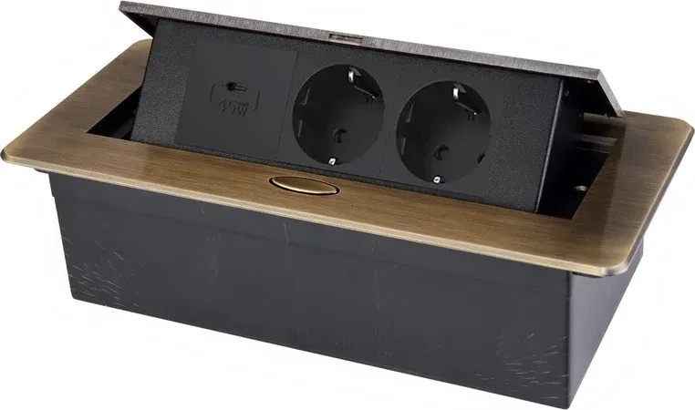 Меблева розетка LIVOLO з USB Type-C 45 Вт, у стільницю, плавне відкриття, алюміній, бронзова