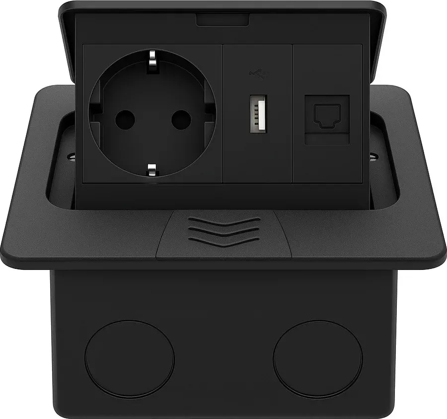 Розетка підлогова LIVOLO з USB та інтернет, вбудована, IP44, плавне відкриття, алюміній, чорна