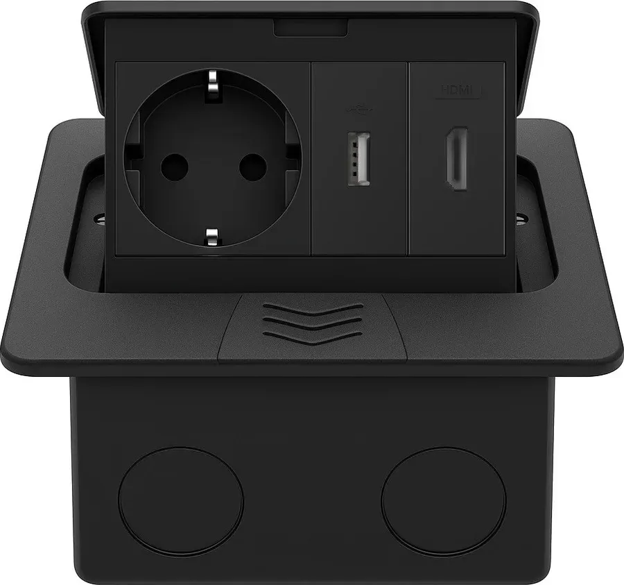 Розетка підлогова LIVOLO з USB та HDMI, вбудована, IP44, плавне відкриття, алюміній, чорна