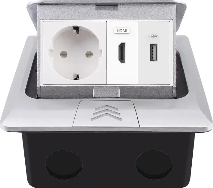 Розетка підлогова LIVOLO з USB та HDMI, вбудована, IP44, плавне відкриття, алюміній, срібна