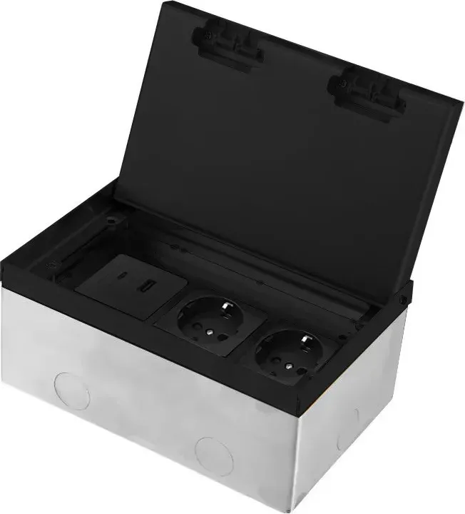 Розетка підлогова LIVOLO, прихованого монтажу, 2 розетки, USB-A та USB Type-C 36 Вт, нержавіюча сталь, чорна