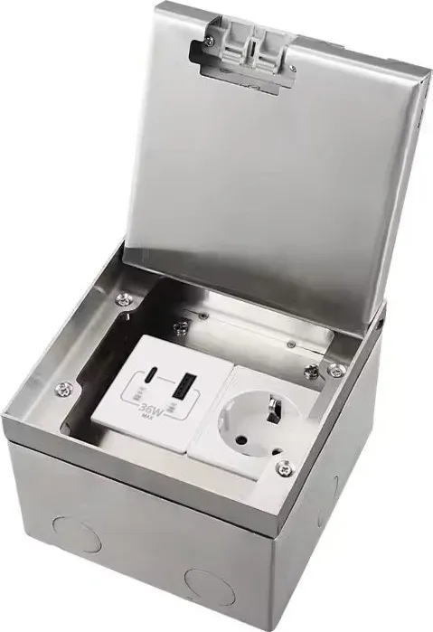 Розетка підлогова LIVOLO, прихованого монтажу, USB-A та USB Type-C 36 Вт, IP54, нержавіюча сталь, срібна