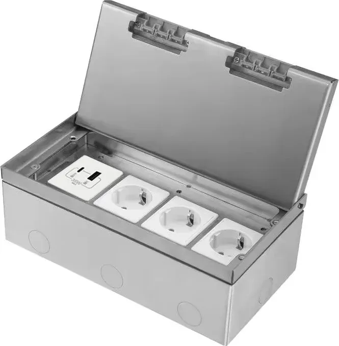 Розетка підлогова LIVOLO, прихованого монтажу, 3 розетки, USB-A та USB Type-C 36 Вт, нержавіюча сталь, срібна
