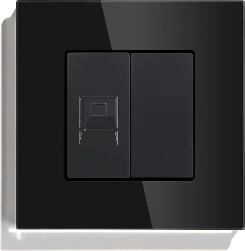 Комп’ютерна розетка RJ-45 LUXION, чорна скляна рамка, дизайнерська настінна