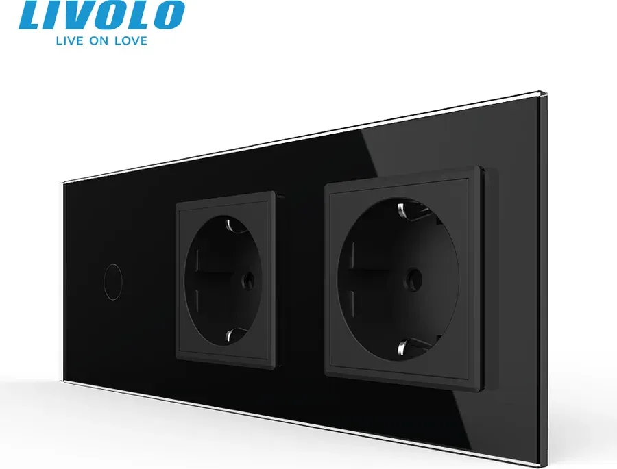 Сенсорний димер LIVOLO з 2 розетками, чорний, скло, 2A 230V