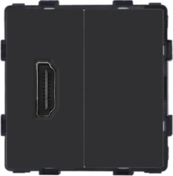 Розетка HDMI LUXION, чорна скляна рамка, настінна дизайнерська, для ТВ і мультимедіа