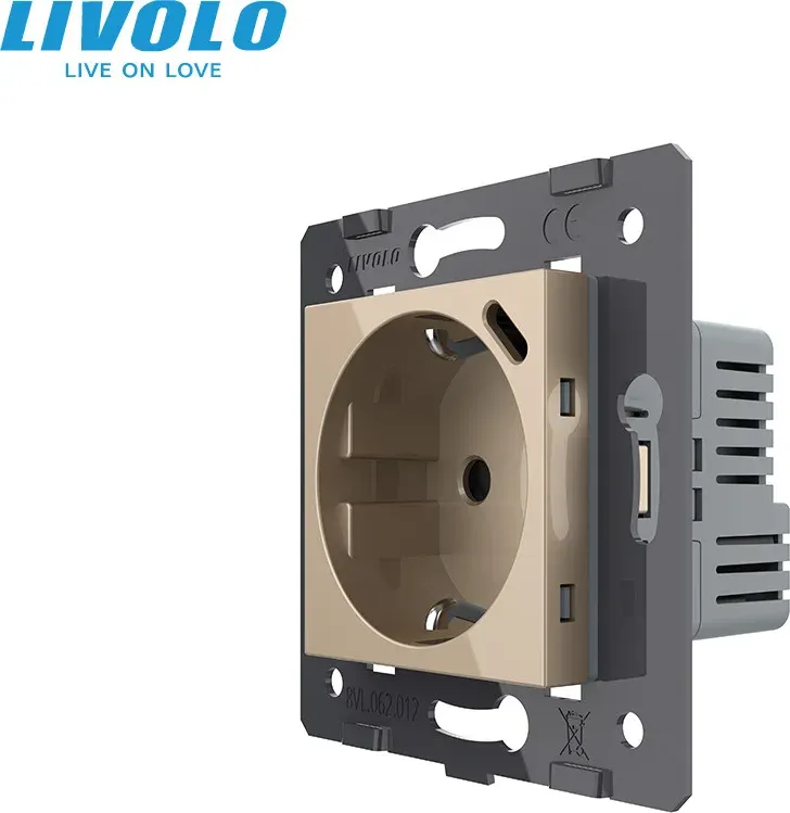 Електрична розетка з USB Type-C 18 Вт для зарядки, LIVOLO золота, з заземленням, 250 В 16 А